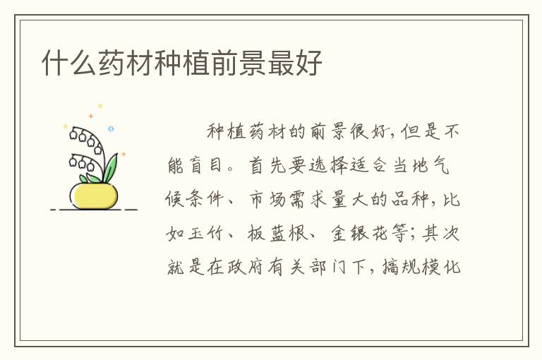 什么药材种植前景最好